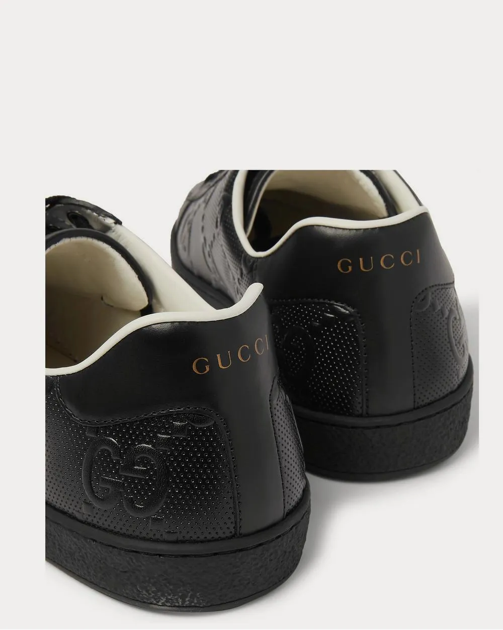 Ace Logo-Embossed Perforated Leather  Black low top sneakers