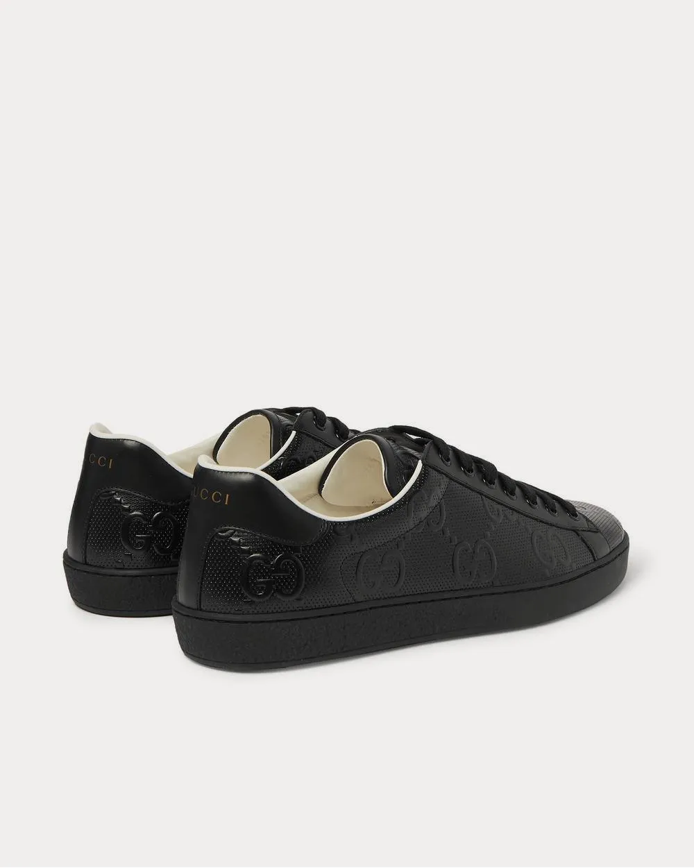 Ace Logo-Embossed Perforated Leather  Black low top sneakers
