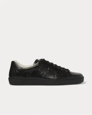 Ace Logo-Embossed Perforated Leather  Black low top sneakers