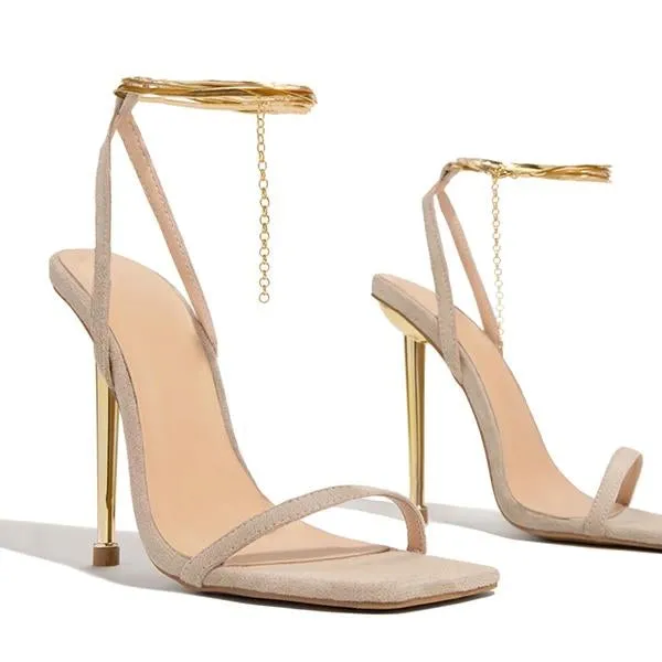 adjustable ankle chain open squared toe heels
