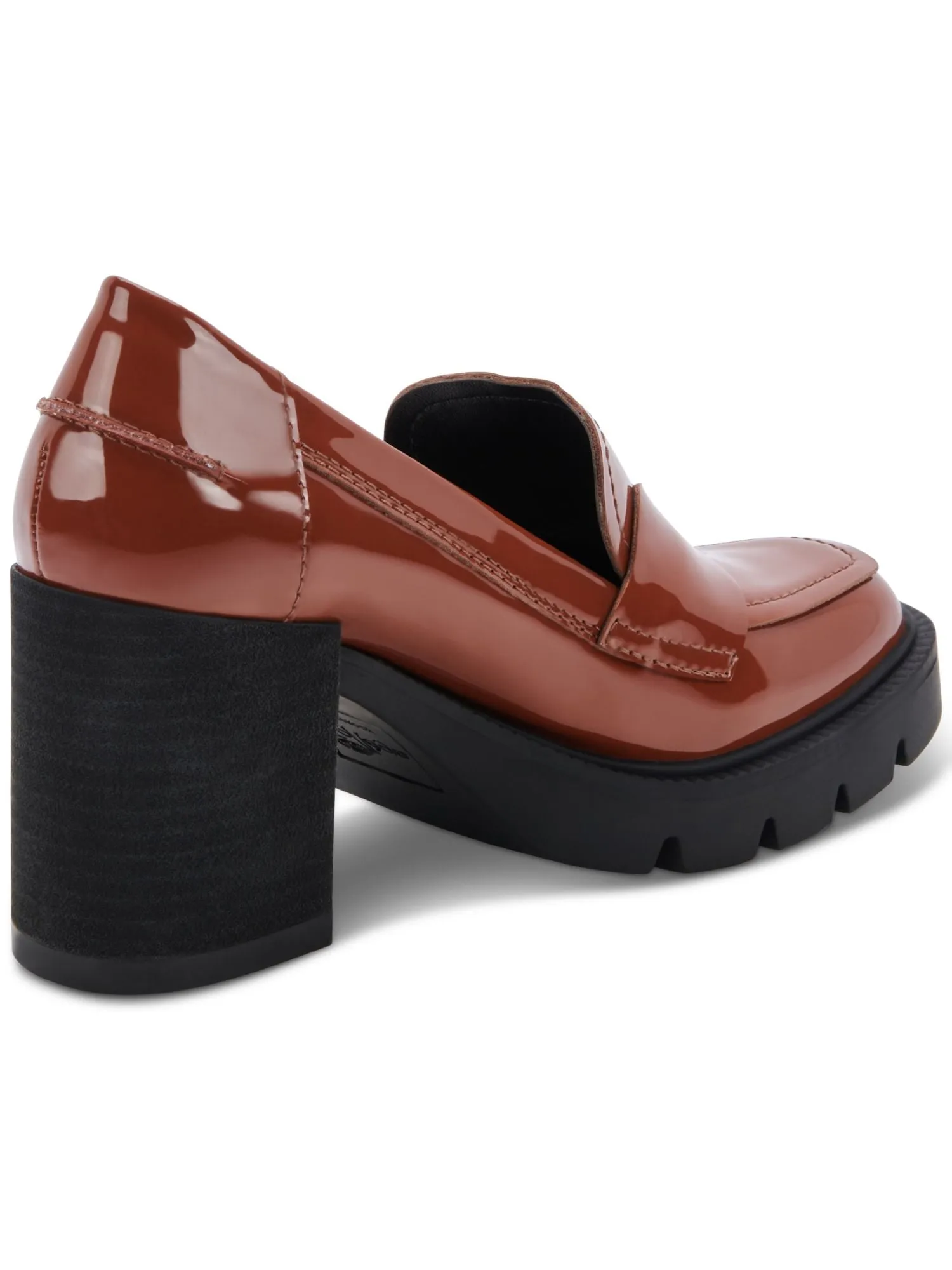 AQUA COLLEGE Womens Brown Double Notched Strap Padded Jonnie Square Toe Slip On Heeled Loafers