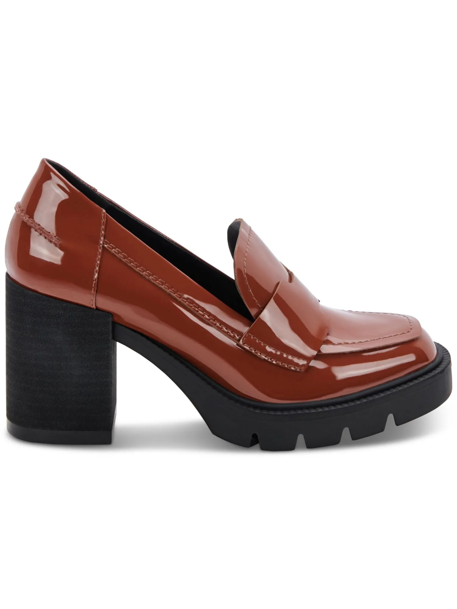 AQUA COLLEGE Womens Brown Double Notched Strap Padded Jonnie Square Toe Slip On Heeled Loafers
