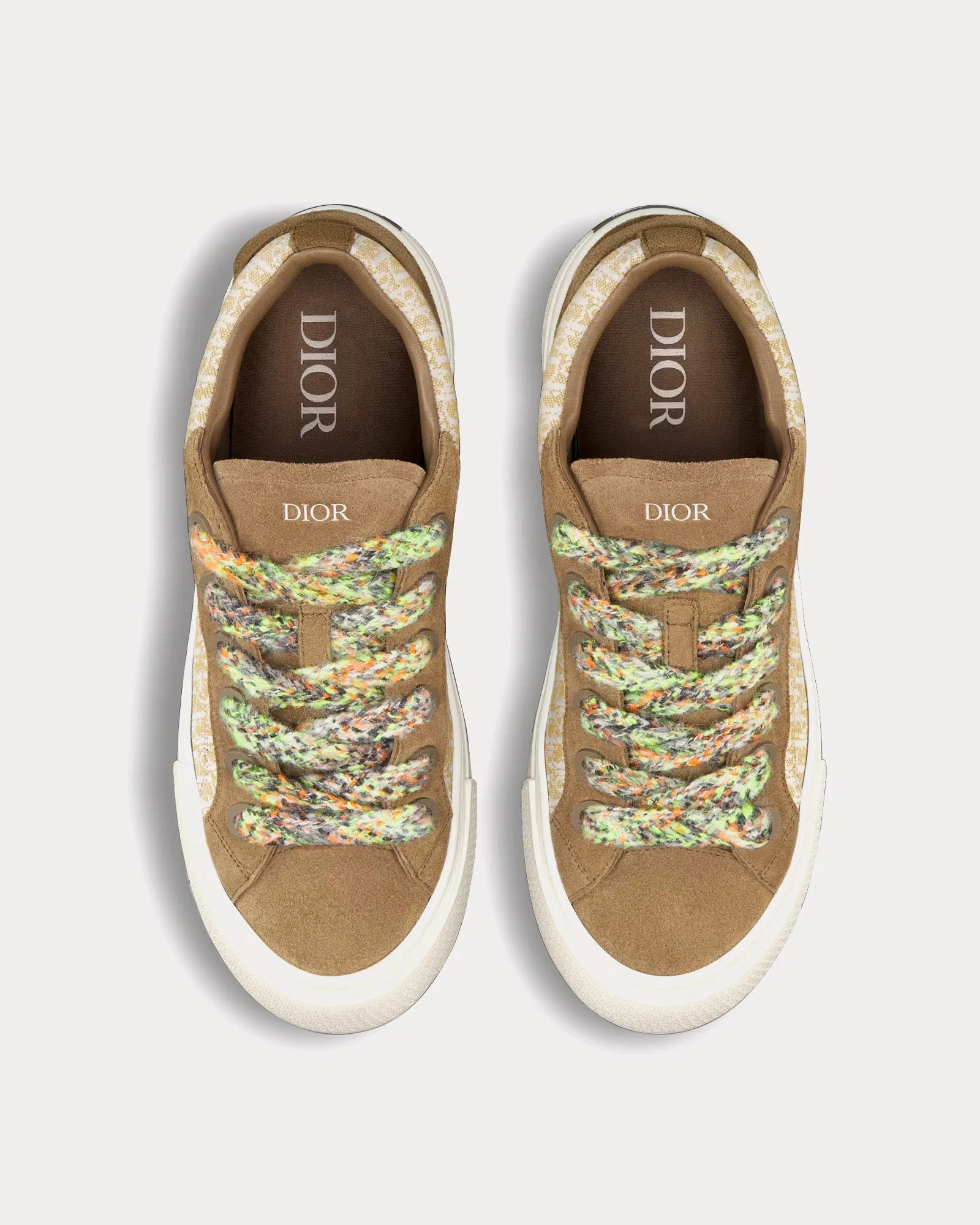B33 Khaki and Cream Dior Oblique Jacquard and Khaki Suede Low Top Sneakers