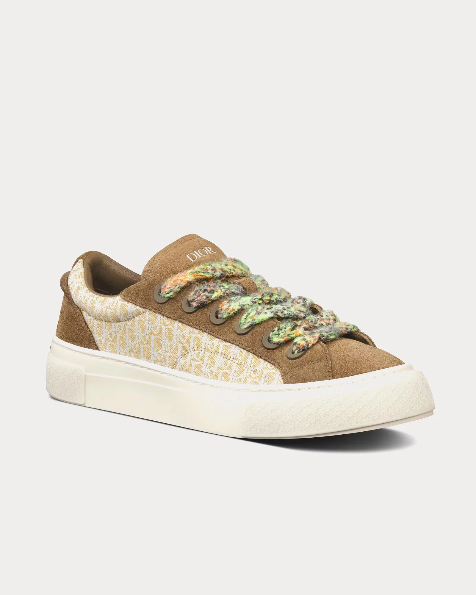B33 Khaki and Cream Dior Oblique Jacquard and Khaki Suede Low Top Sneakers