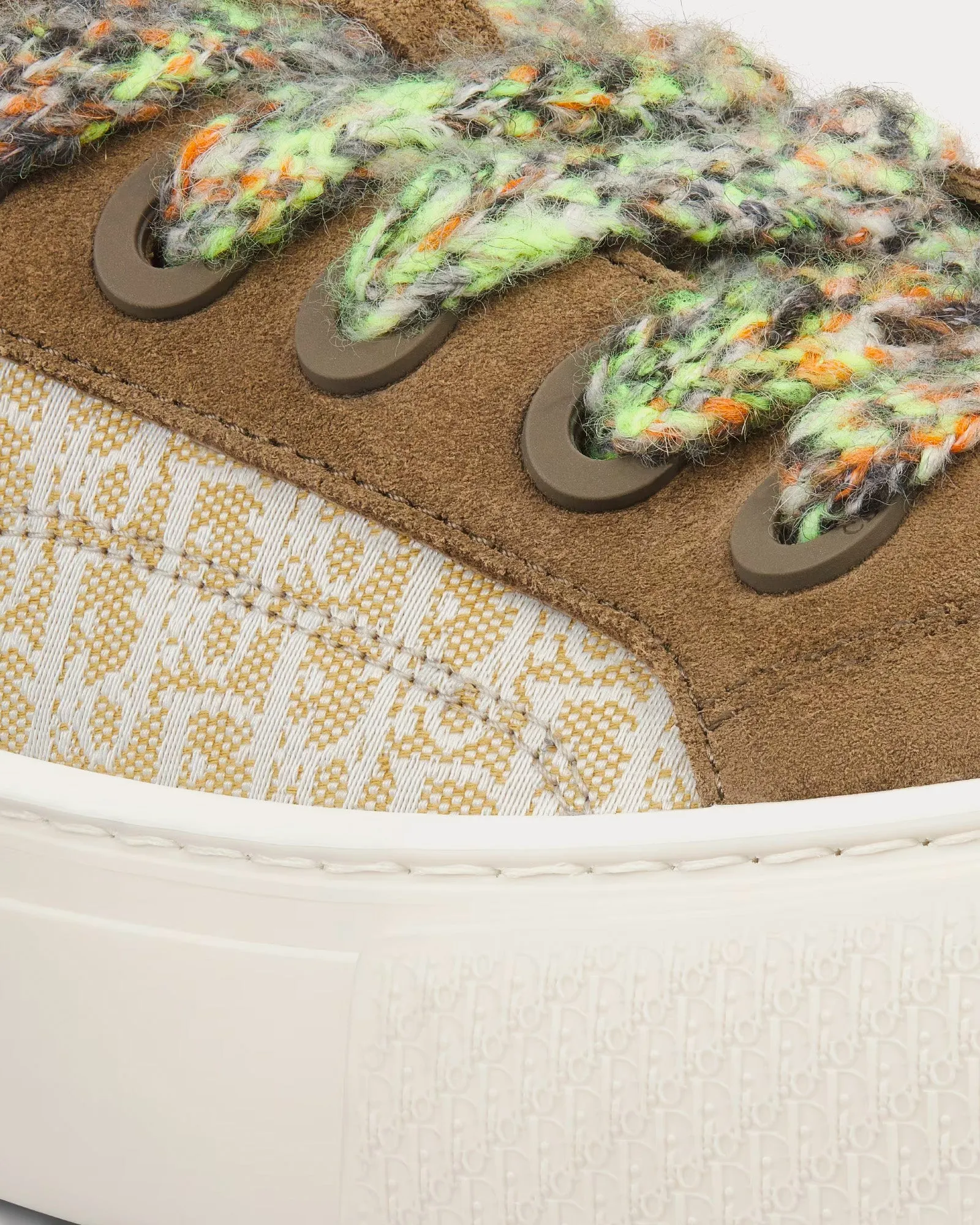 B33 Khaki and Cream Dior Oblique Jacquard and Khaki Suede Low Top Sneakers
