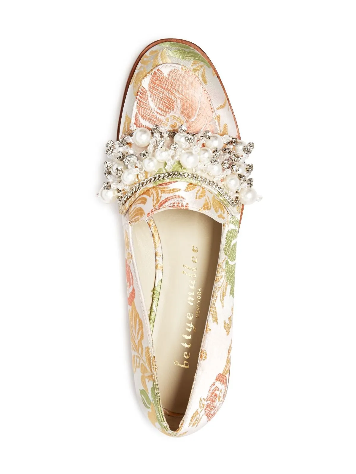 BETTYE MULLER Womens Pink Floral Brocade Cushioned Rhinestone Beaded Revel Round Toe Slip On Loafers Shoes M