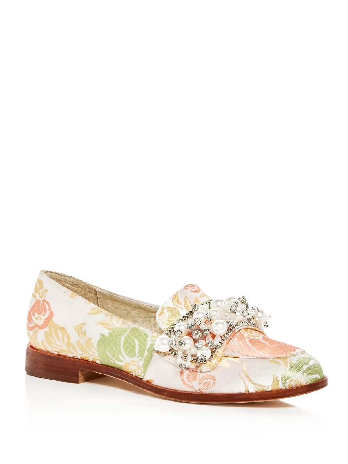 BETTYE MULLER Womens Pink Floral Brocade Cushioned Rhinestone Beaded Revel Round Toe Slip On Loafers Shoes M