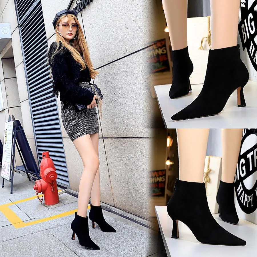 Chicvane Girls Suede Pointed Toe Stiletto Heel Ankle Boots