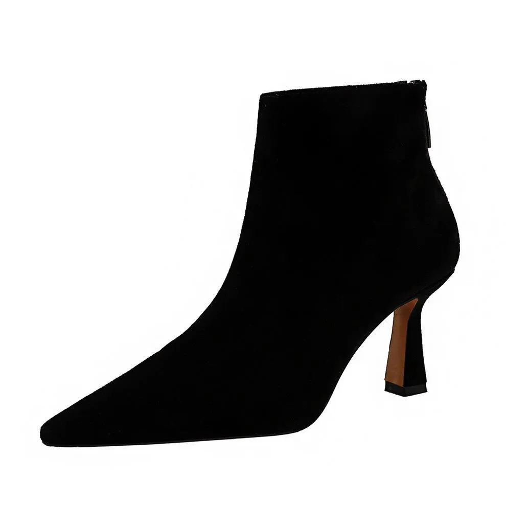 Chicvane Girls Suede Pointed Toe Stiletto Heel Ankle Boots