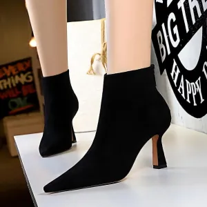 Chicvane Girls Suede Pointed Toe Stiletto Heel Ankle Boots