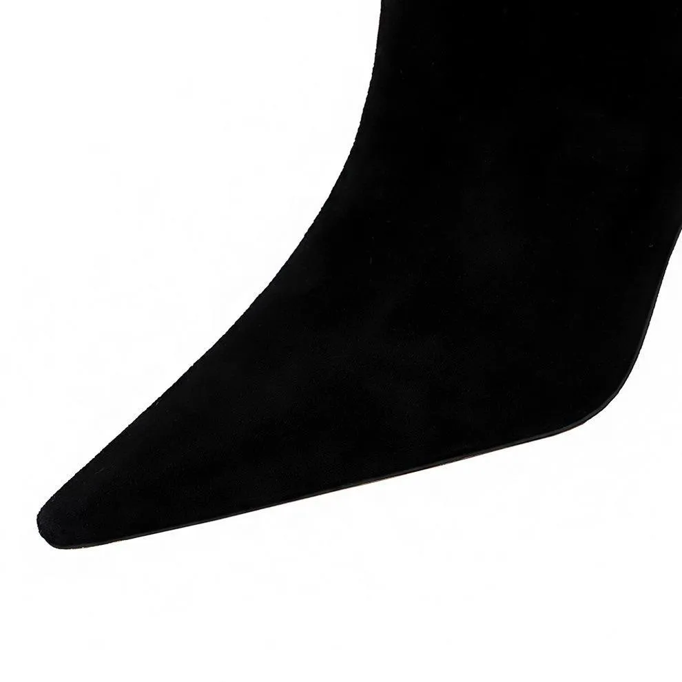 Chicvane Girls Suede Pointed Toe Stiletto Heel Ankle Boots