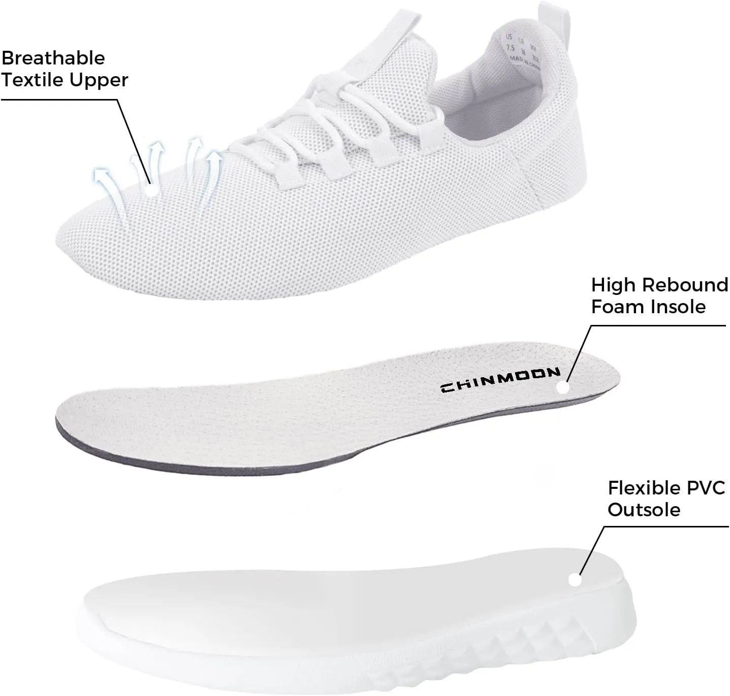 CHINMOON Women's Slip On Walking Shoes Lightweight Non Slip Running Gym Shoes Breathable Fashion Sneakers