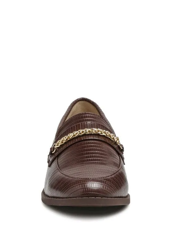 Debonair Croc Chain Flat Loafers