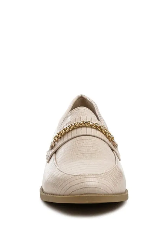 Debonair Croc Chain Flat Loafers