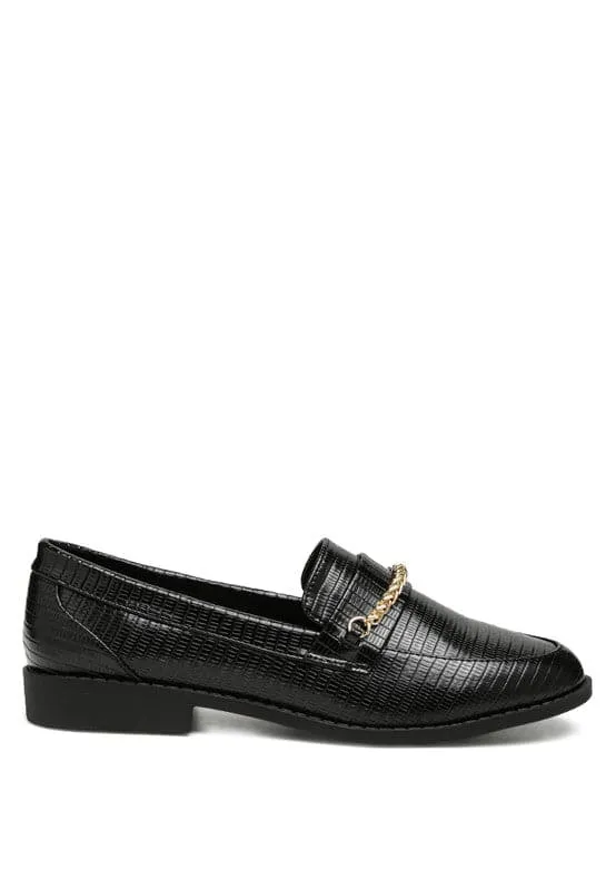 Debonair Croc Chain Flat Loafers