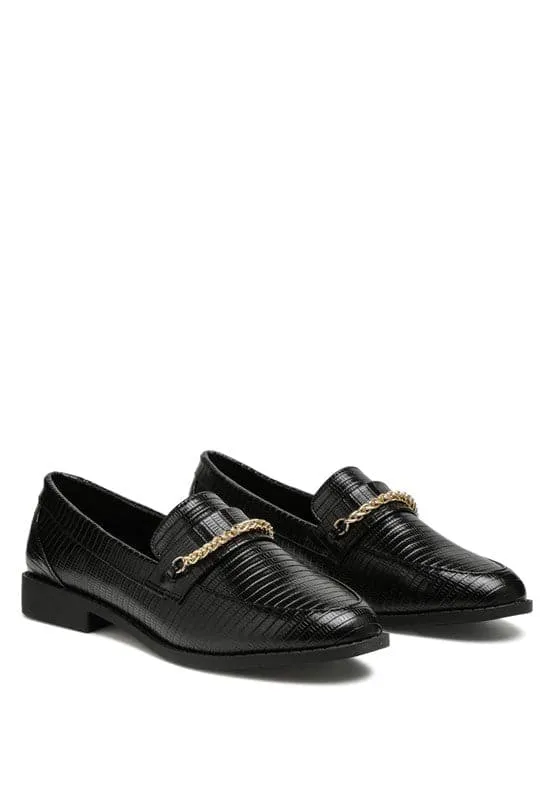 Debonair Croc Chain Flat Loafers