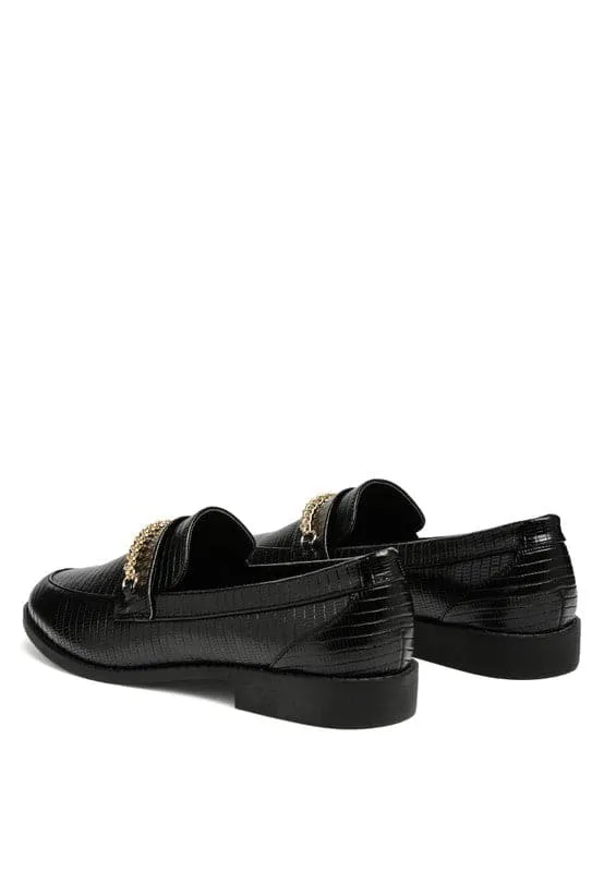 Debonair Croc Chain Flat Loafers