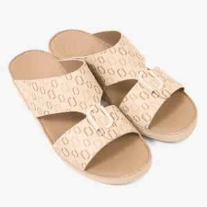 FARADA MODERN CLOUD EMBOSSED LEATHER SANDALS LIGHT BEIGE