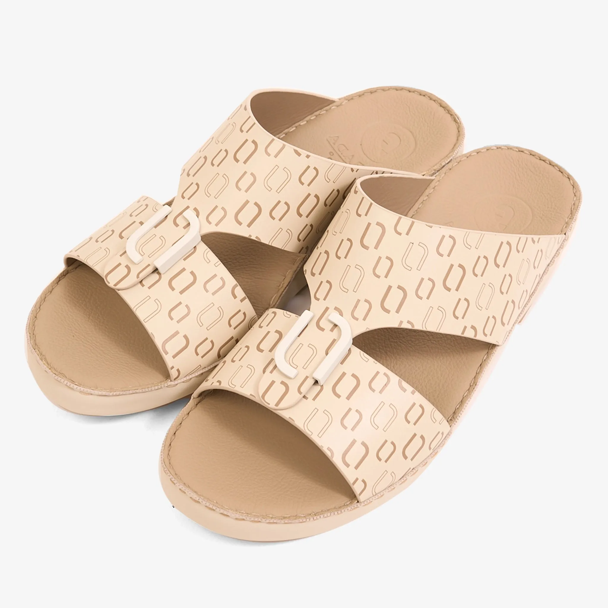 FARADA MODERN CLOUD EMBOSSED LEATHER SANDALS LIGHT BEIGE