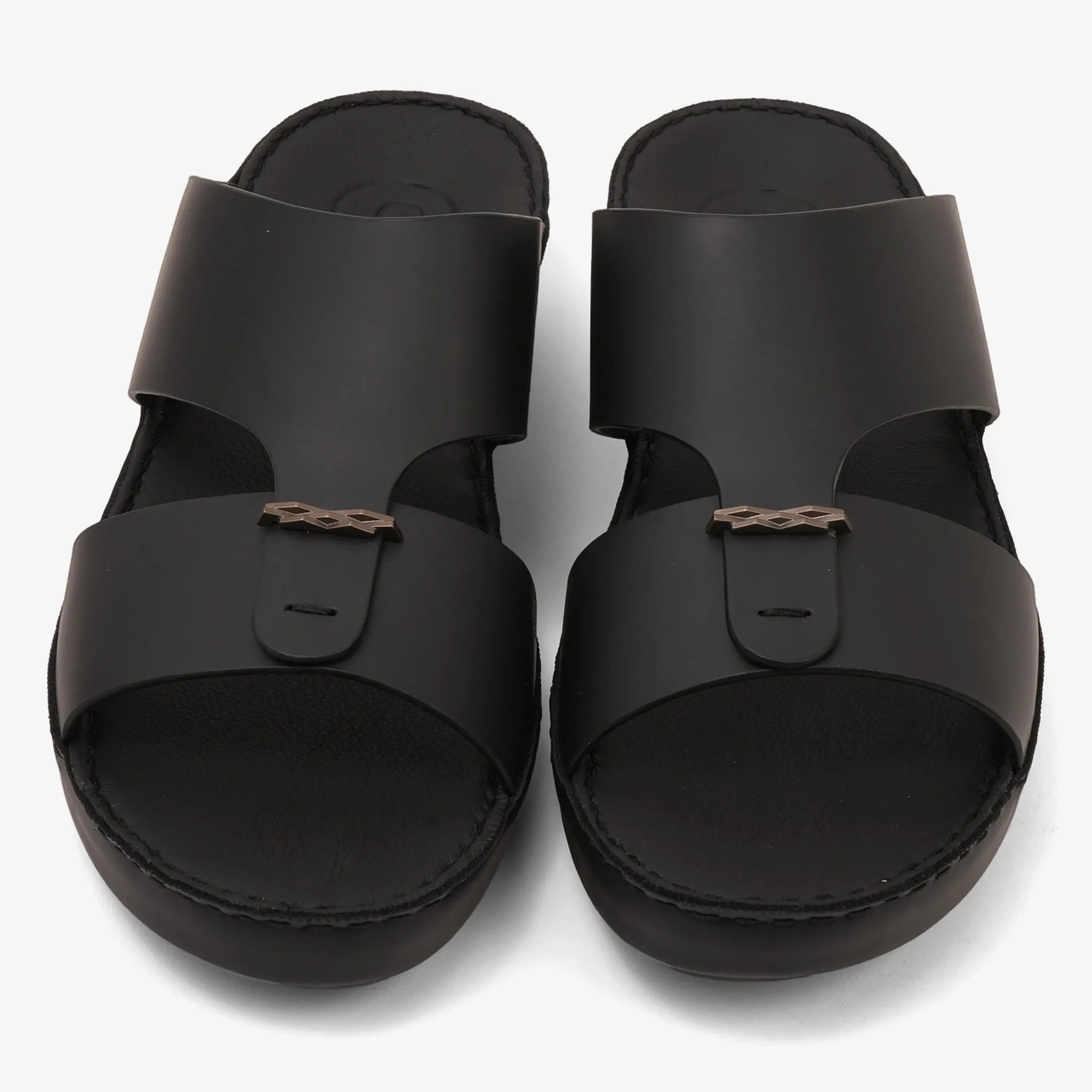 FARADA TIMELESS LEATHER WITH 3D BUCKLE SANDALS BLACK