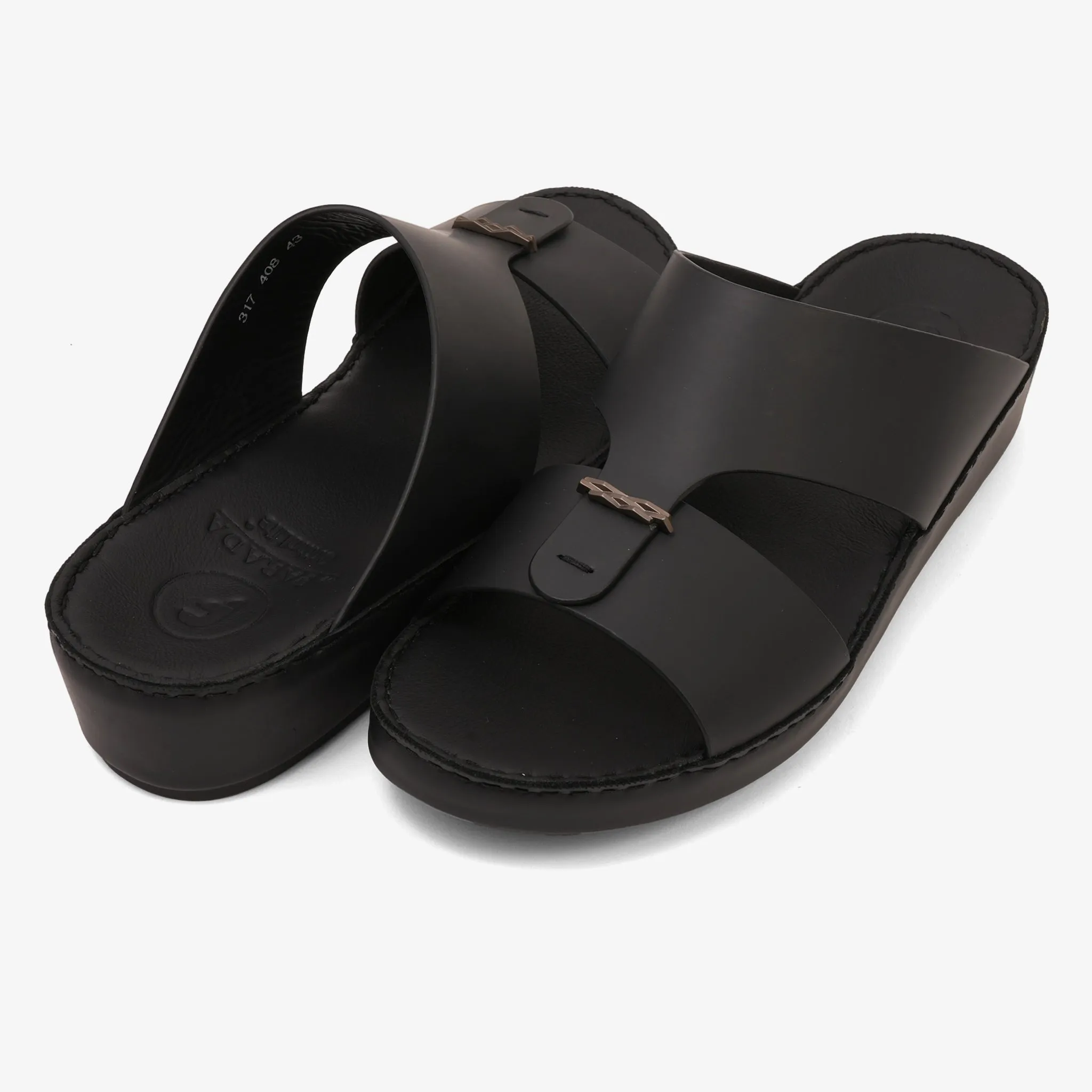 FARADA TIMELESS LEATHER WITH 3D BUCKLE SANDALS BLACK