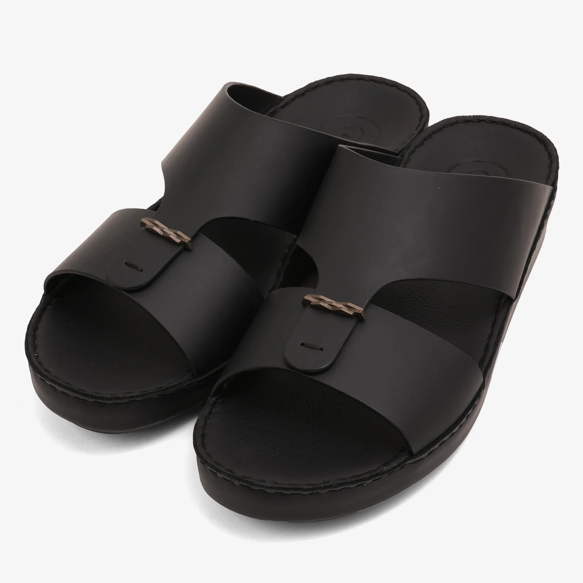 FARADA TIMELESS LEATHER WITH 3D BUCKLE SANDALS BLACK