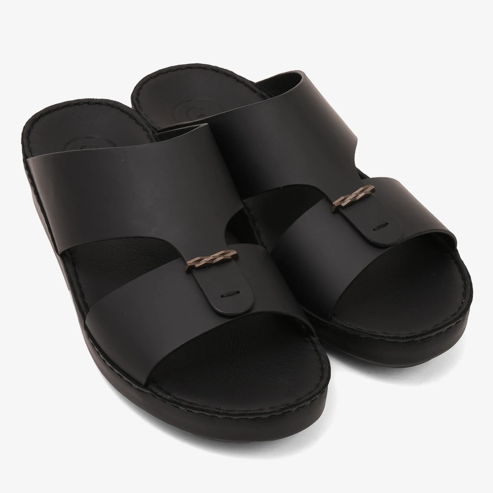 FARADA TIMELESS LEATHER WITH 3D BUCKLE SANDALS BLACK