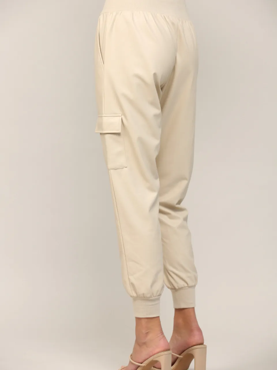 FAUX LEATHER JOGGERS SAND