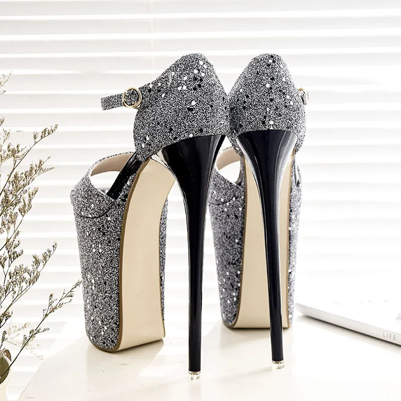 Heel Peep-toe Summer Ankle Strap PU Stiletto Sandals