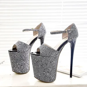 Heel Peep-toe Summer Ankle Strap PU Stiletto Sandals
