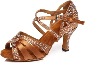 HIPPOSEUS Women's Latin Dance Shoes Shiny Rhinestones Ballroom Salsa Dance Heels
