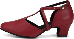 JUODVMP Women's Dance Shoes Leather Cross Strap Character Dance Shoes Ladies Modern Tango Salsa Heels