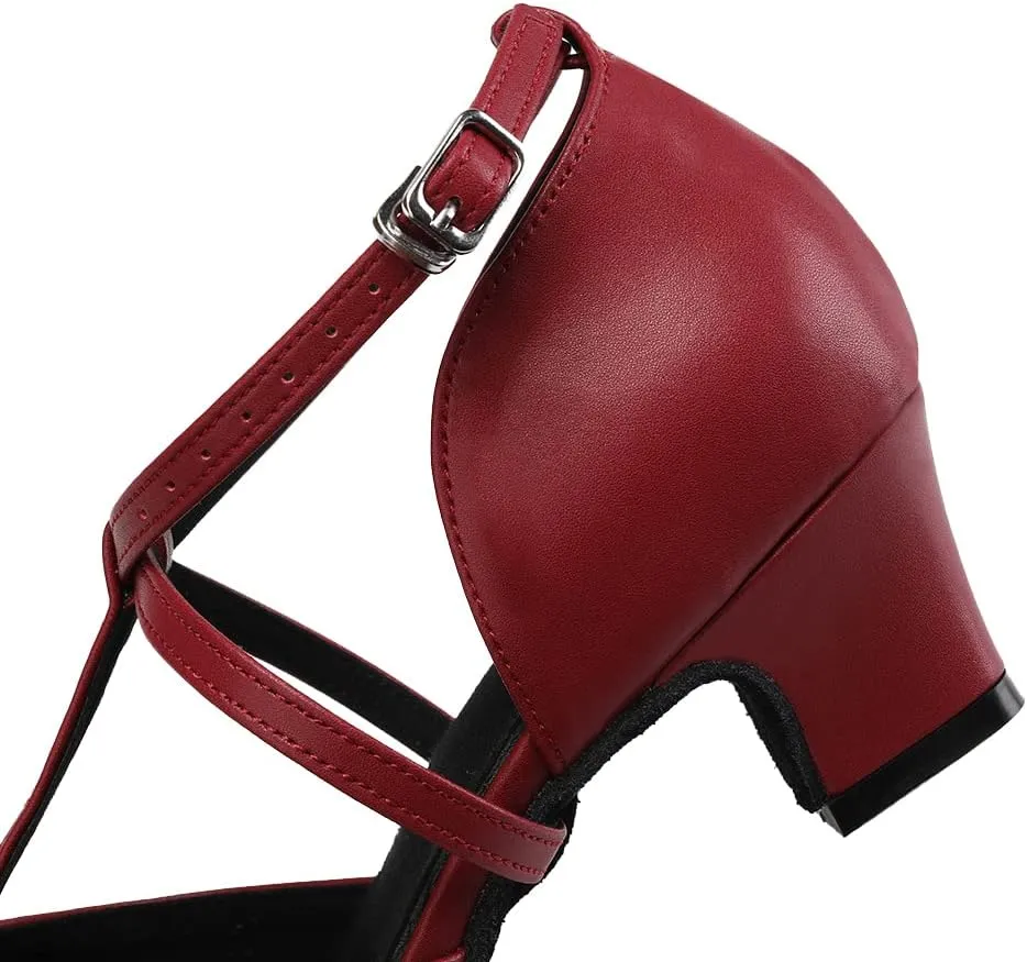 JUODVMP Women's Dance Shoes Leather Cross Strap Character Dance Shoes Ladies Modern Tango Salsa Heels