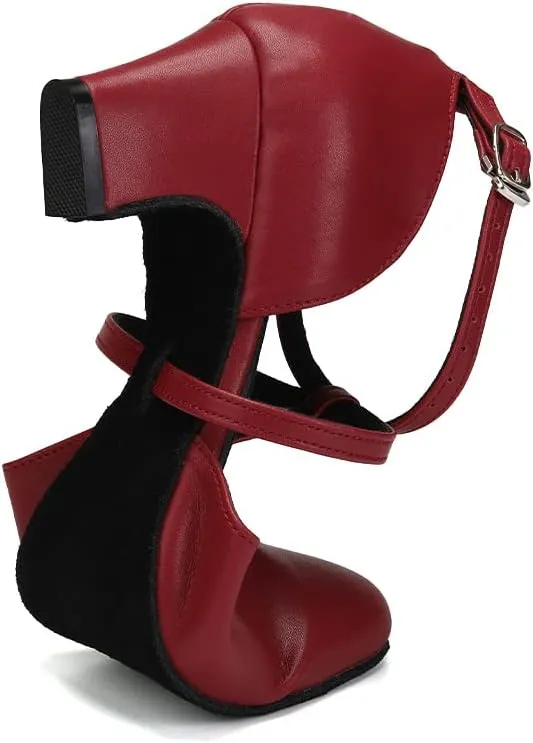 JUODVMP Women's Dance Shoes Leather Cross Strap Character Dance Shoes Ladies Modern Tango Salsa Heels