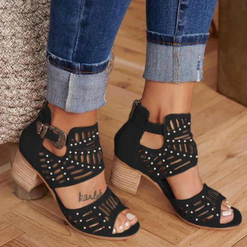 Kimemoda Womens Open Toe Cut-out Rivet Sandals