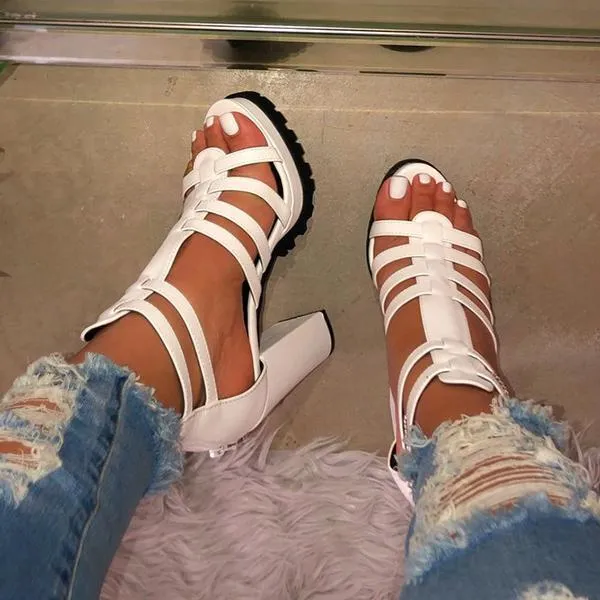 Kimemoda Womens Platform Band Sandals Open Toe Ankle Buckle Heels