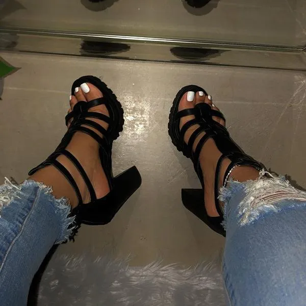 Kimemoda Womens Platform Band Sandals Open Toe Ankle Buckle Heels