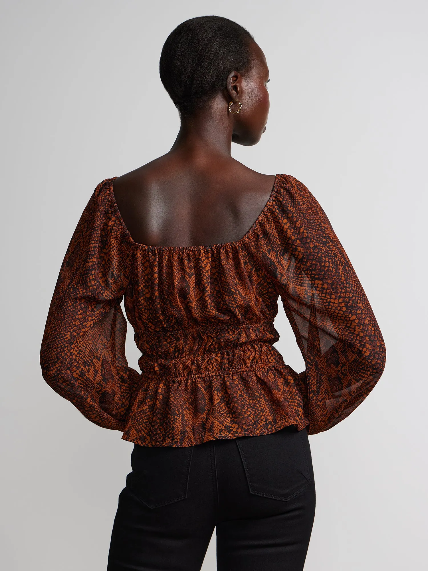 Long Sleeve Sweetheart Neck Snake Print Top