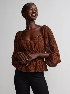 Long Sleeve Sweetheart Neck Snake Print Top