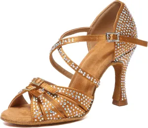 Minishion Dancing Heels for Women with Rhinestones Ankle Strap Wedding Formal Sandals Shoes