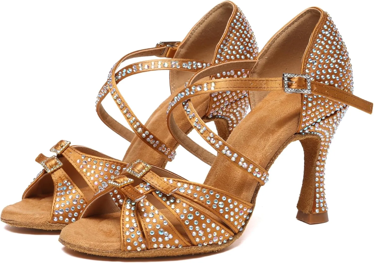 Minishion Dancing Heels for Women with Rhinestones Ankle Strap Wedding Formal Sandals Shoes