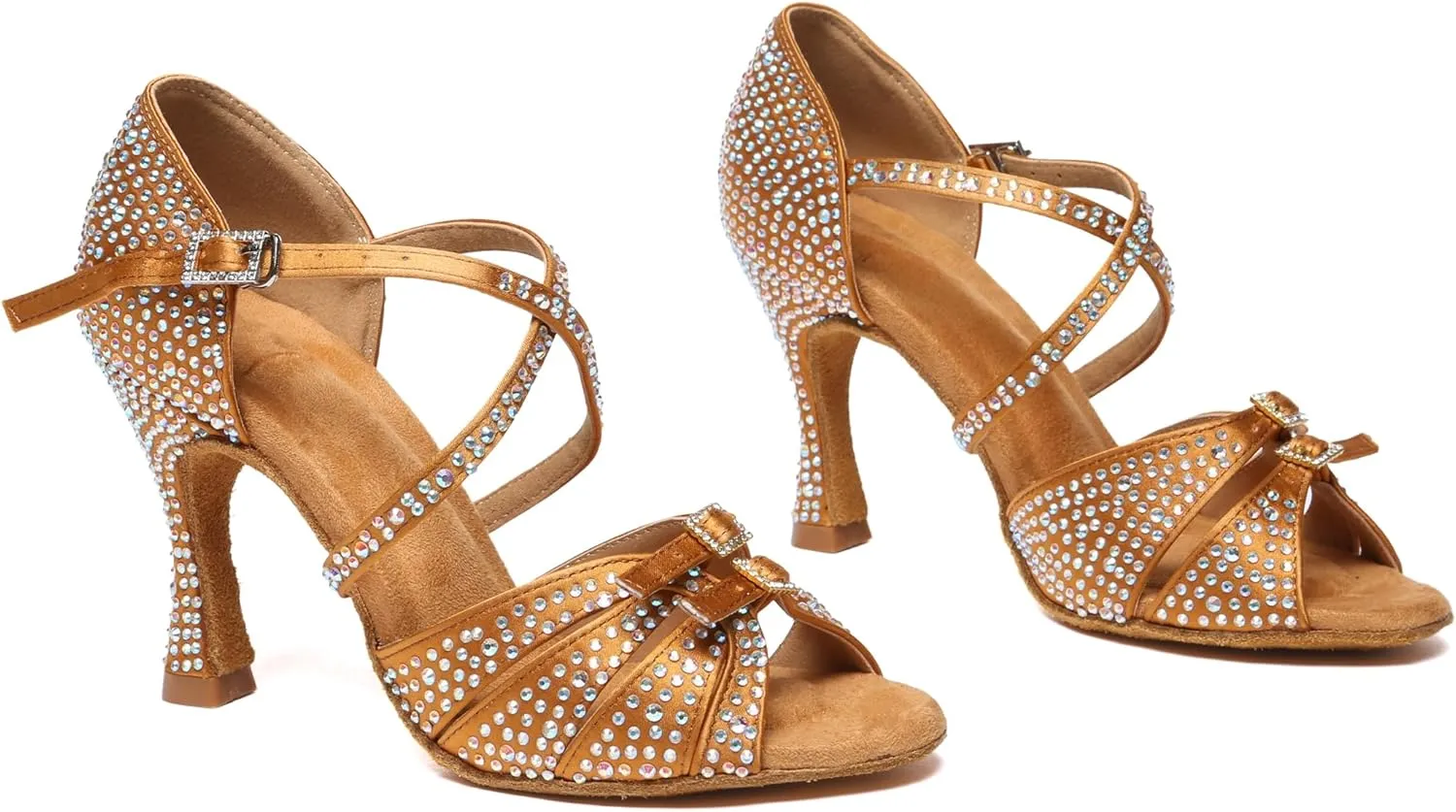 Minishion Dancing Heels for Women with Rhinestones Ankle Strap Wedding Formal Sandals Shoes