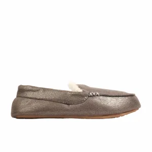 MIXIT - Metallic Pewter Moccasins Faux Fur Lined Slippers