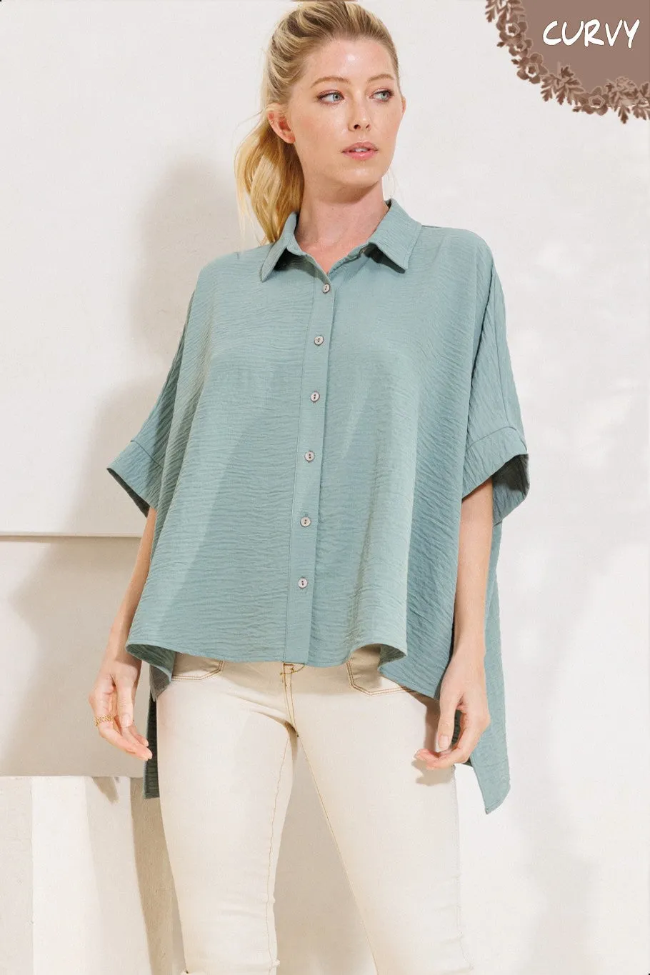 No Messing Around Plus Seagrass Oversized Blouse (Size 3X)