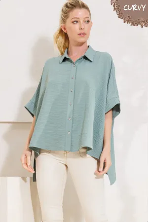 No Messing Around Plus Seagrass Oversized Blouse (Size 3X)