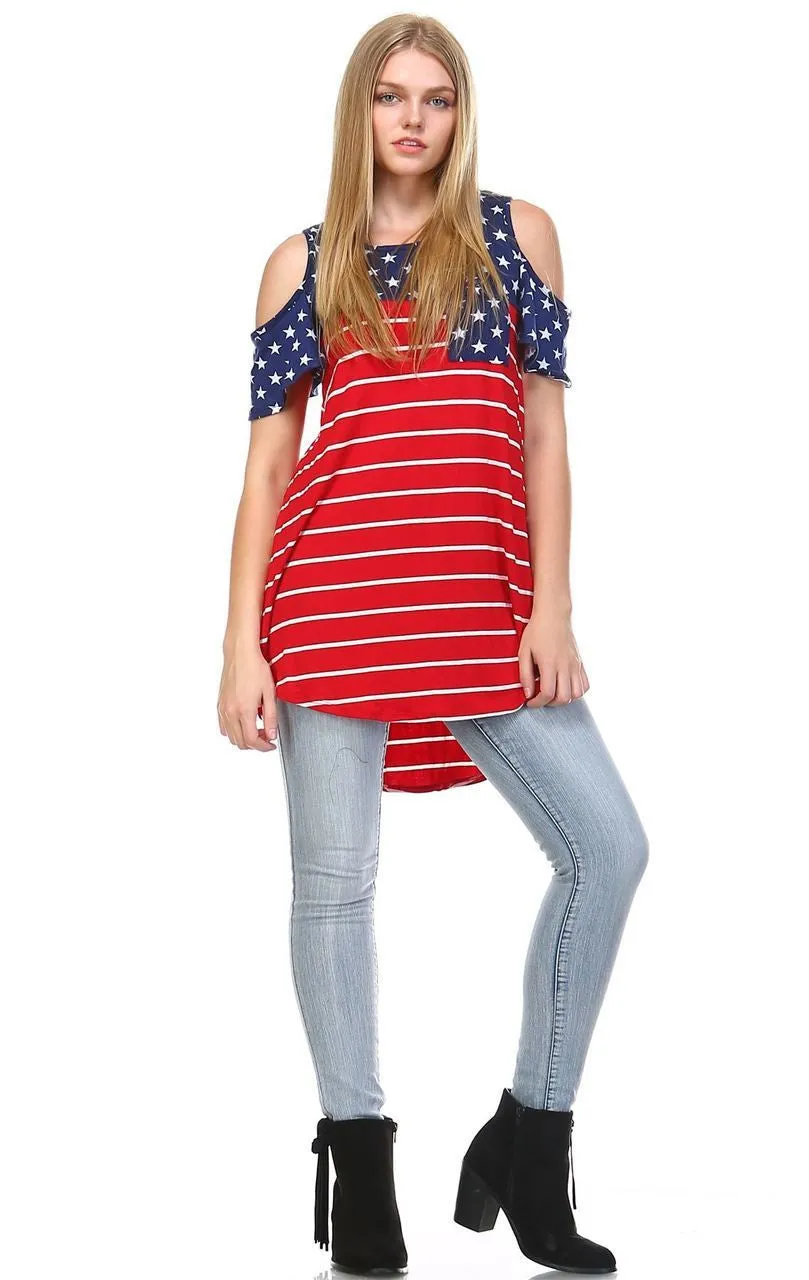 Patriotic Shirt Open Shoulder Navy Star Red Stripes 5