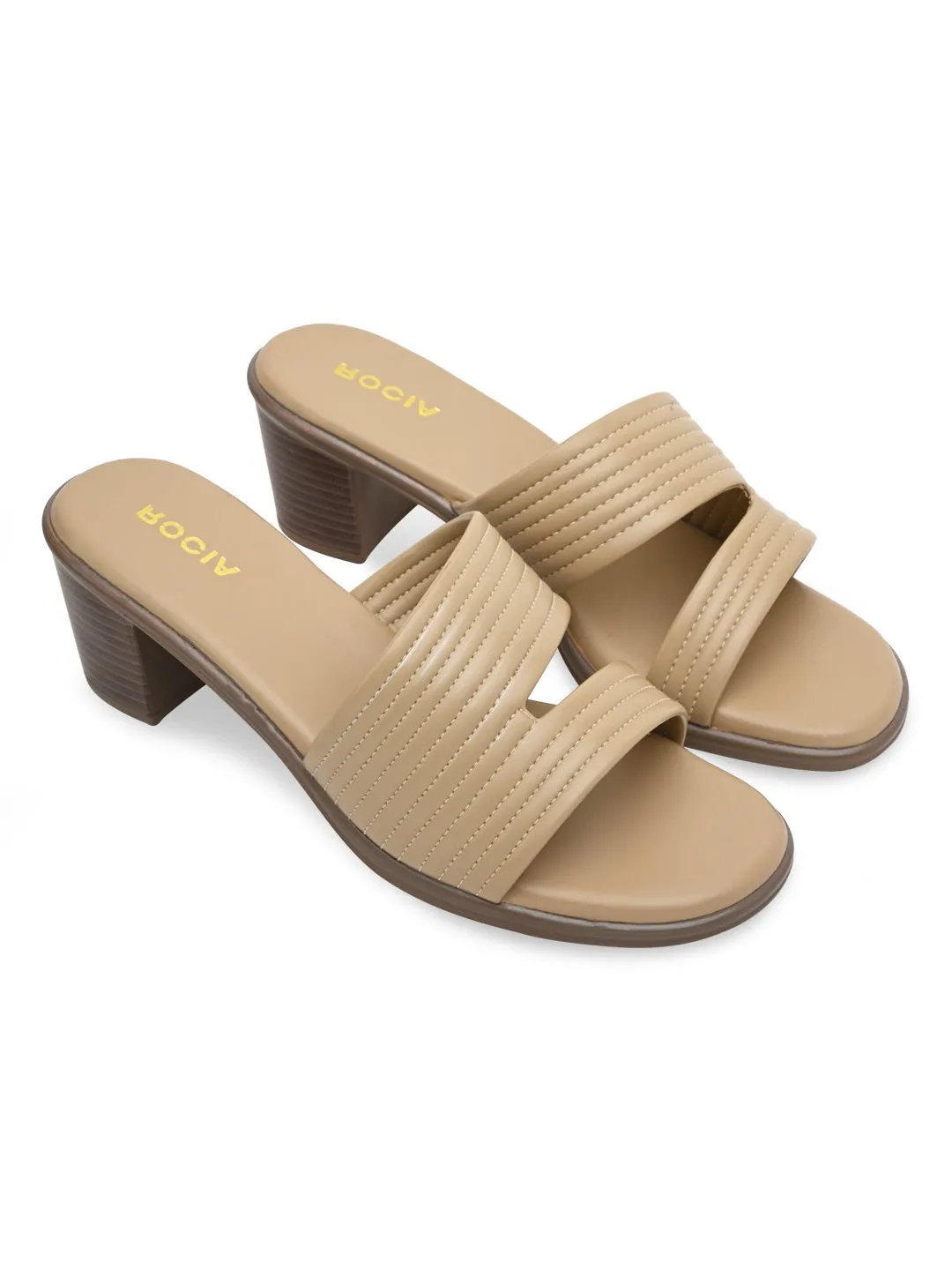Rocia By Regal Beige Women Multi Strap Block Heel Sandals