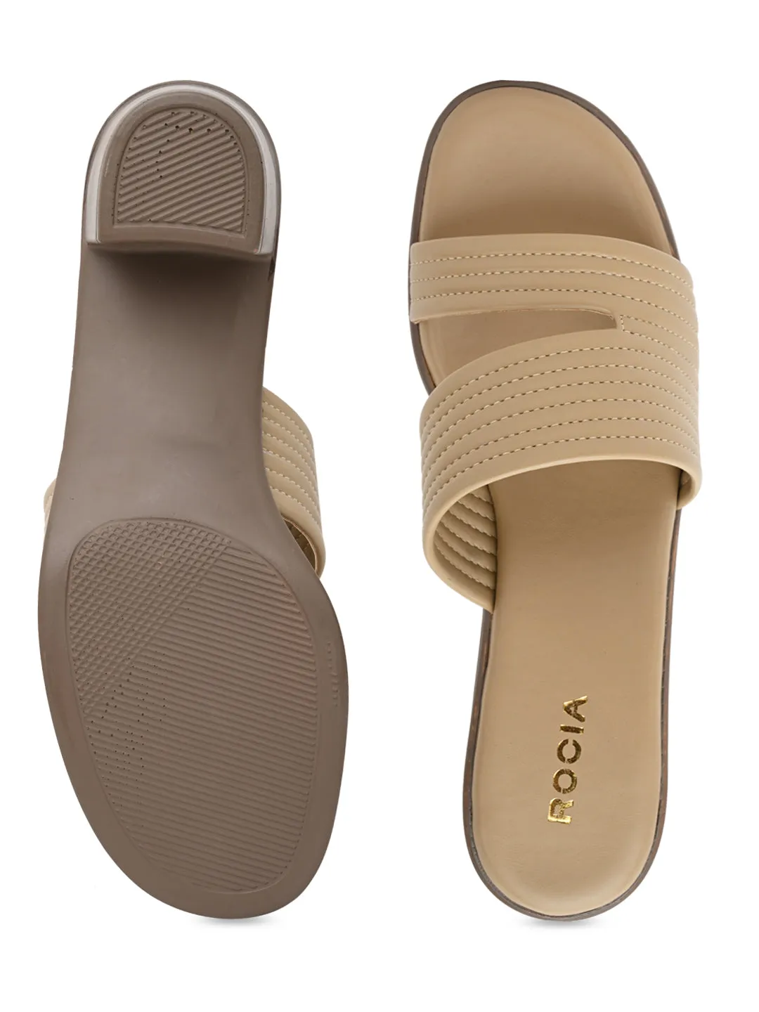 Rocia By Regal Beige Women Multi Strap Block Heel Sandals