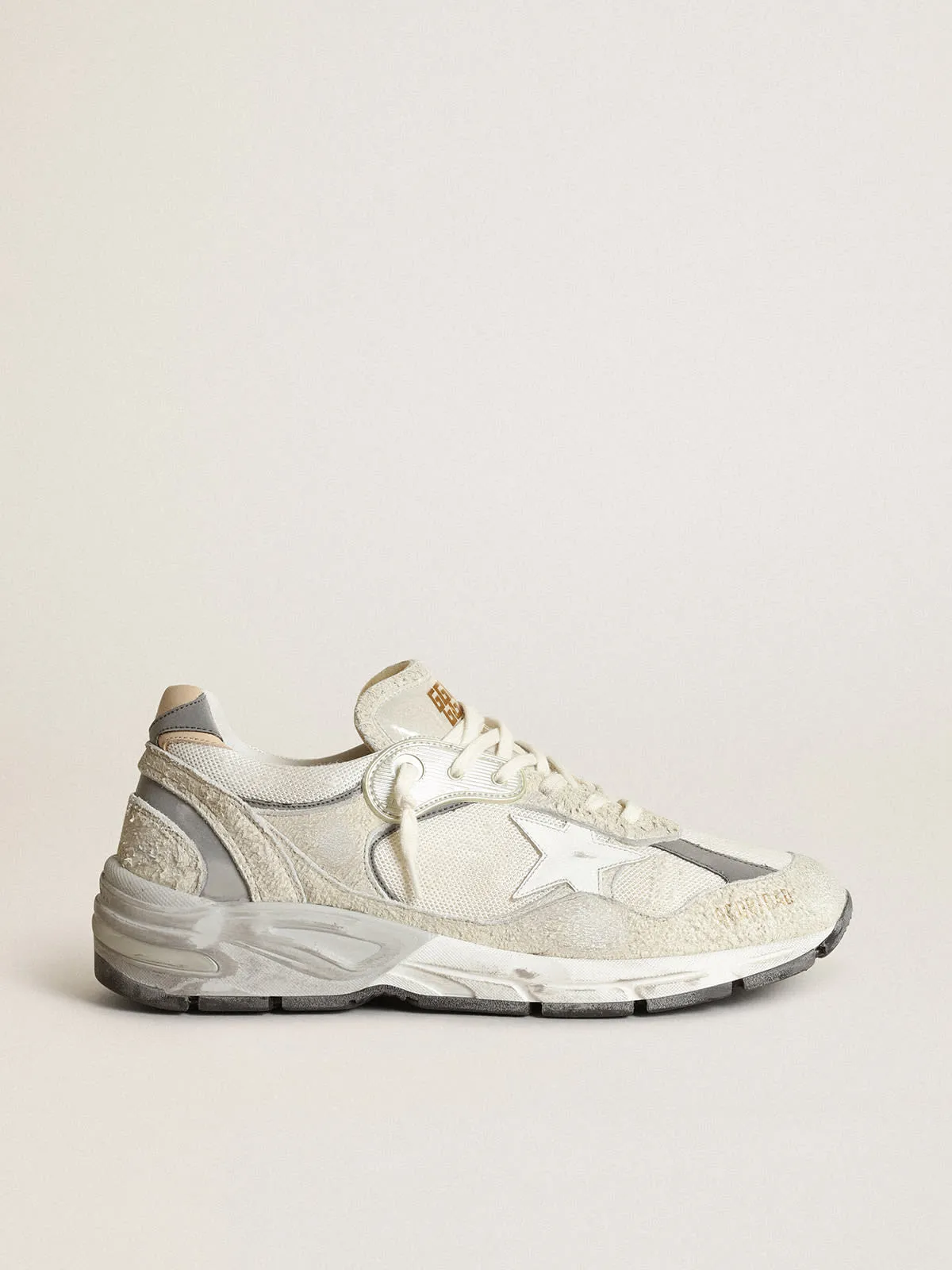 Running Dad in White Mesh and Suede w/ Leather Star - White/ Silver