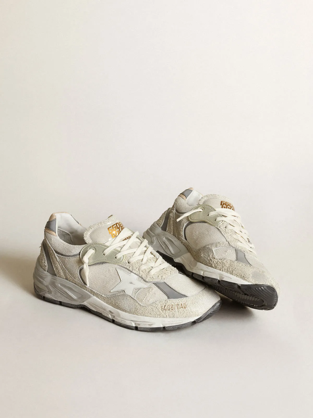 Running Dad in White Mesh and Suede w/ Leather Star - White/ Silver